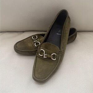 Prada Olive Green Suede Leather Driving buckle detail loafers 9.5